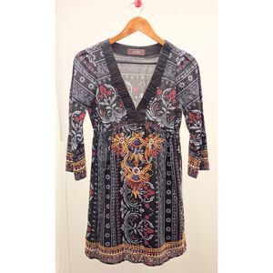 Karlie black embroidered dress, short, 3/4 sleeves. Size medium